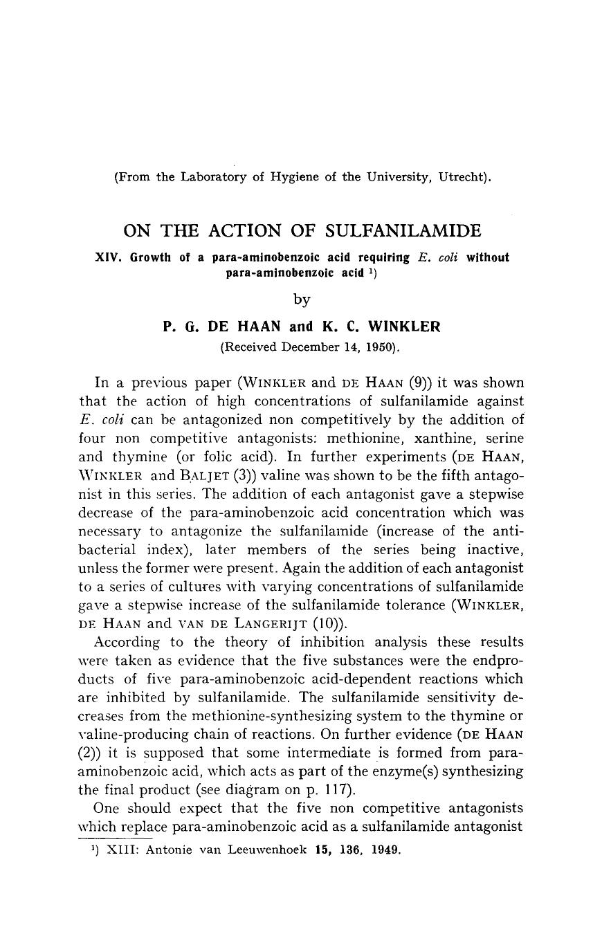 On the action of sulfanilamide by Unknown
