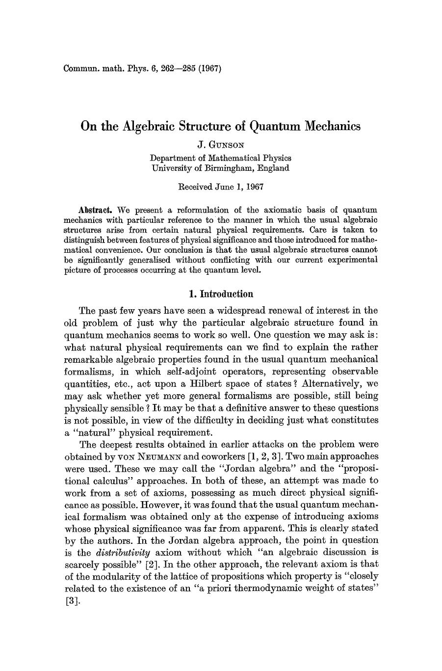 On the algebraic structure of quantum mechanics by Unknown