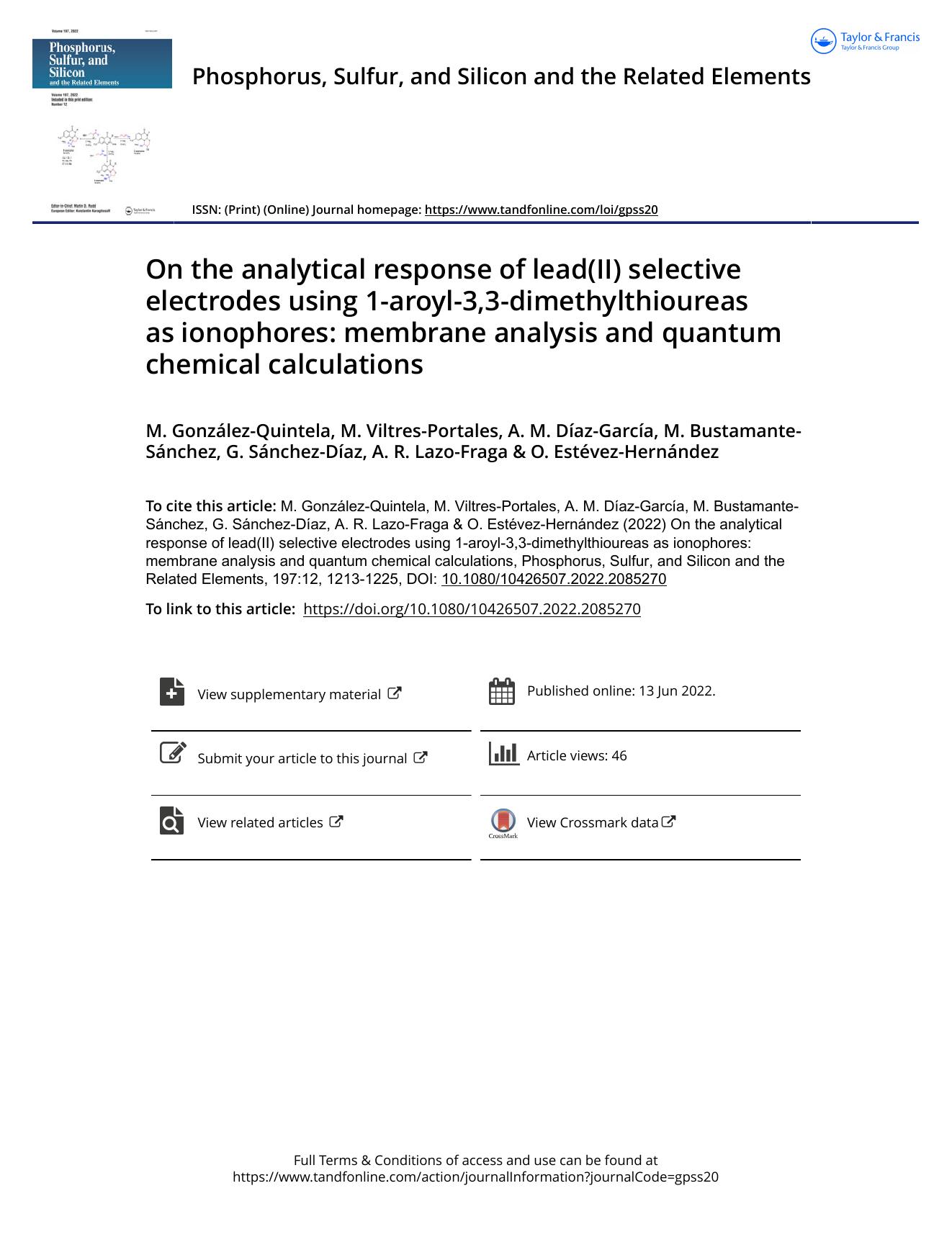 On the analytical response of lead(II) selective electrodes using 1-aroyl-3,3-dimethylthioureas as ionophores: membrane analysis and quantum chemical calculations by unknow