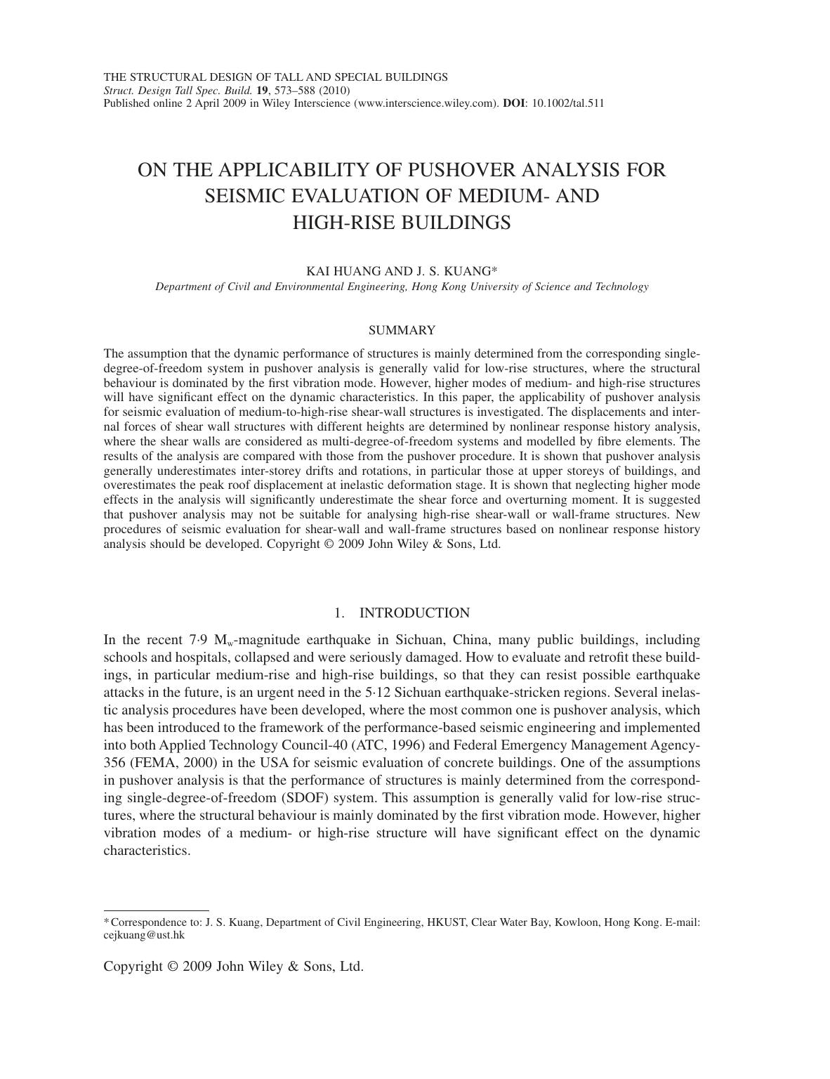 On the applicability of pushover analysis for seismic evaluation of medium- and high-rise buildings by owen