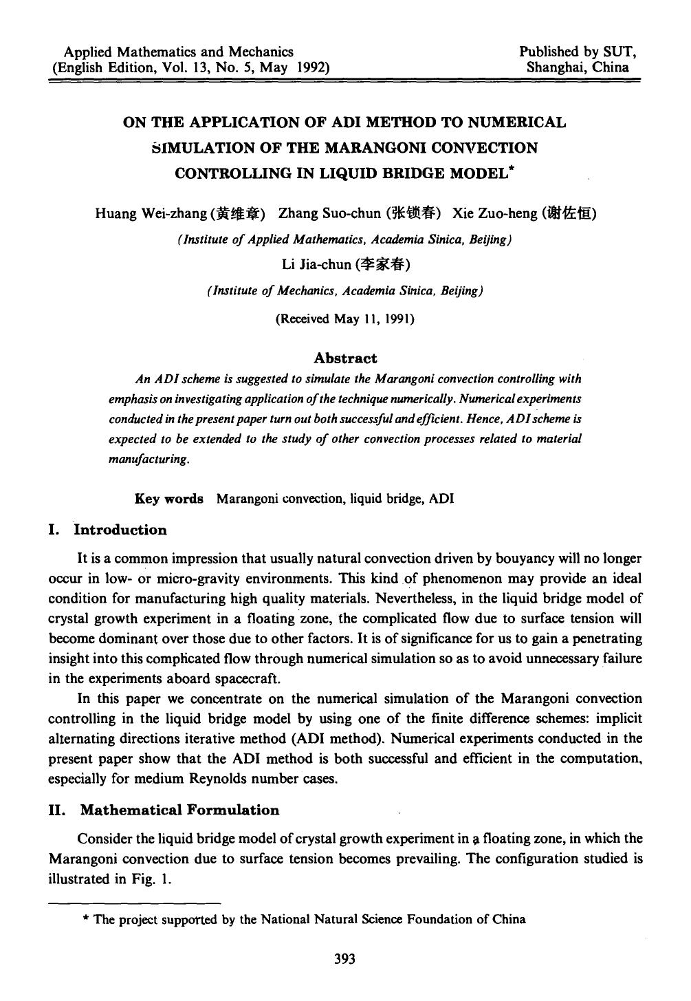 On the application of adi method to numerical simulation of the marangoni convection controlling in liquid bridge model by Unknown