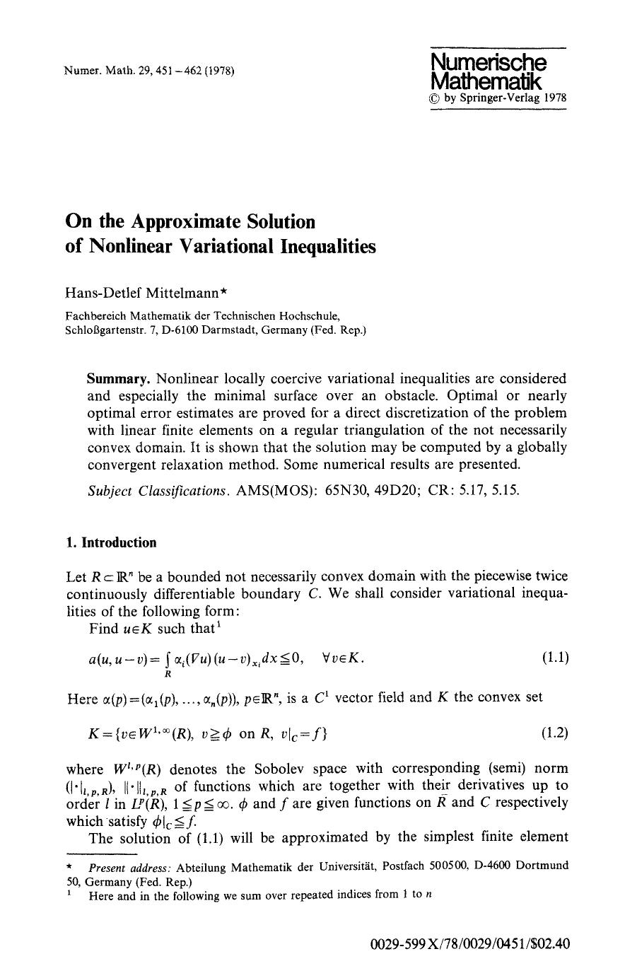On the approximate solution of nonlinear variational inequalities by Unknown