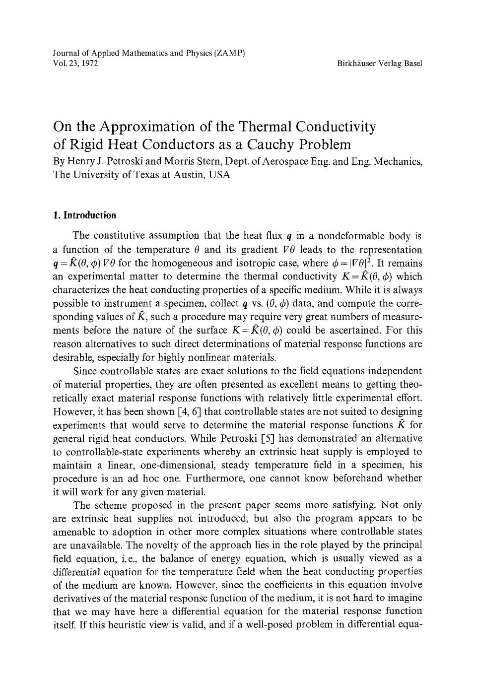 On the approximation of the thermal conductivity of rigid heat conductors as a Cauchy Problem by On the Approximation of the Thermal Conductivity of Rigid Heat... (1972)