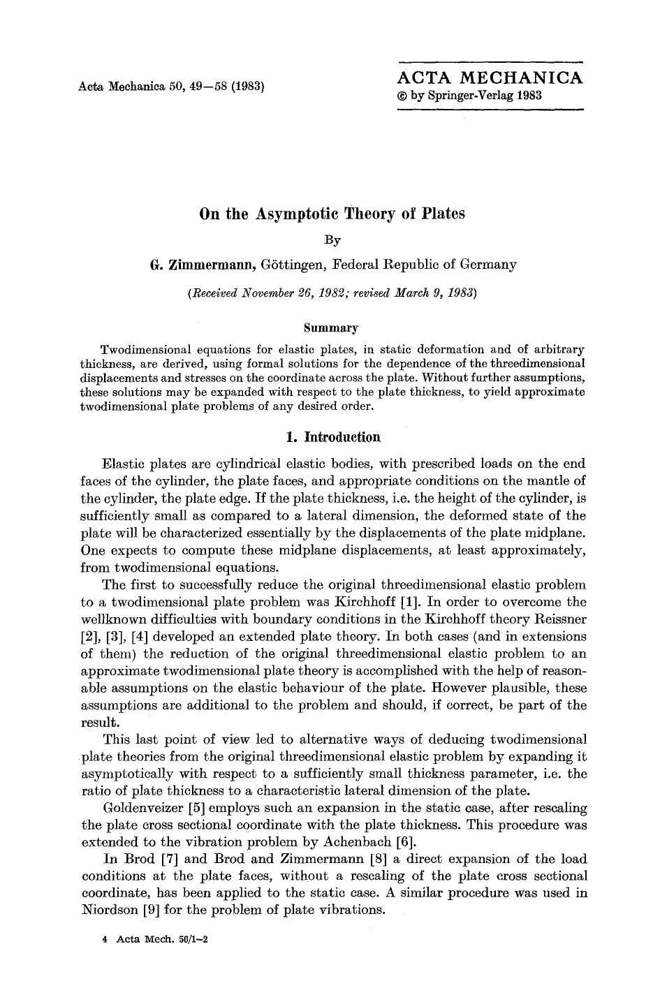 On the asymptotic theory of plates by Unknown