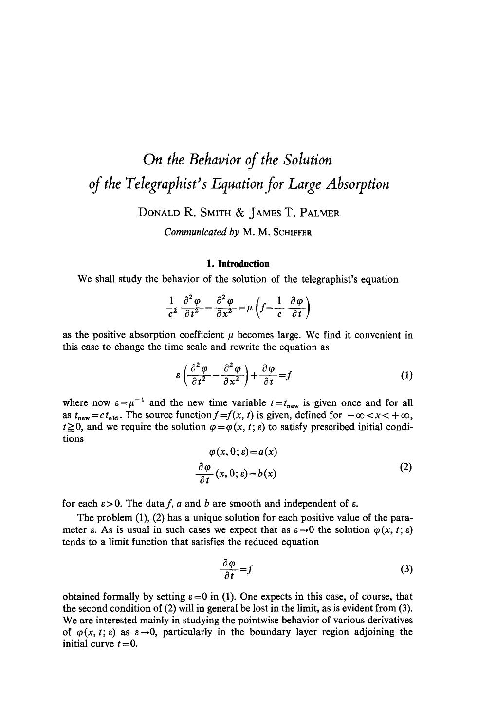On the behavior of the solution of the telegraphist's equation for large absorption by Unknown