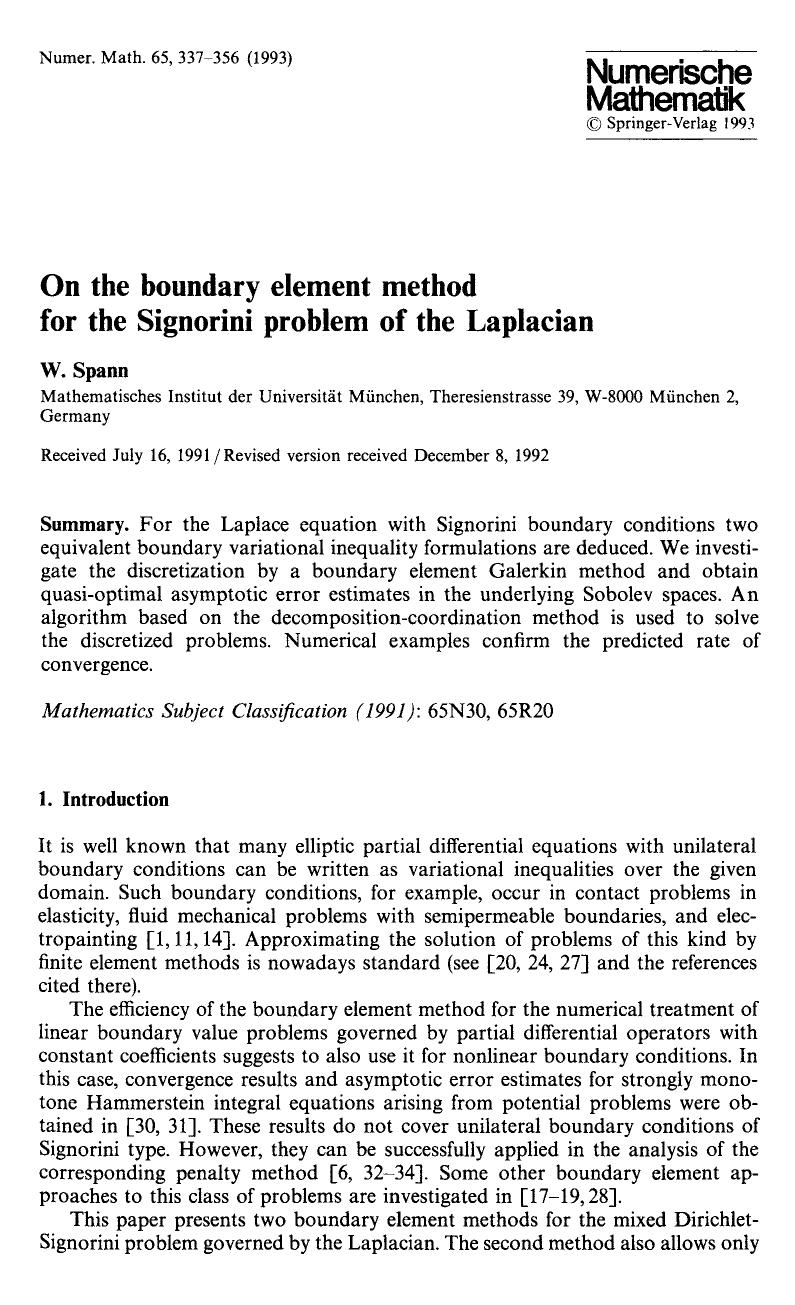 On the boundary element method for the Signorini problem of the Laplacian by Unknown