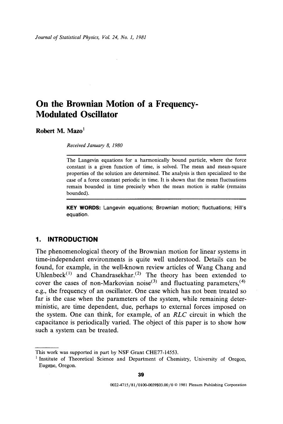 On the brownian motion of a frequencymodulated oscillator by Unknown