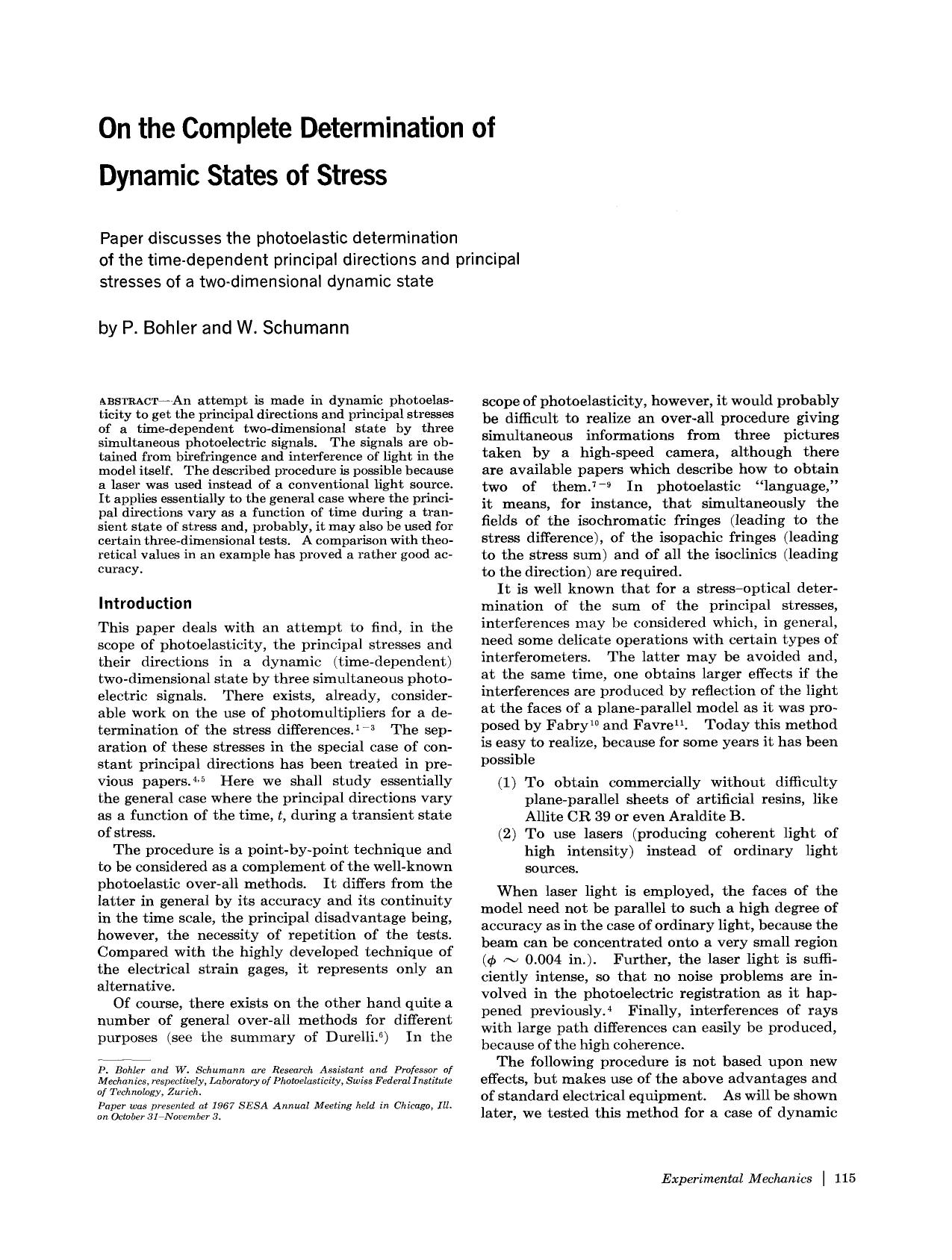 On the complete determination of dynamic states of stress by Unknown