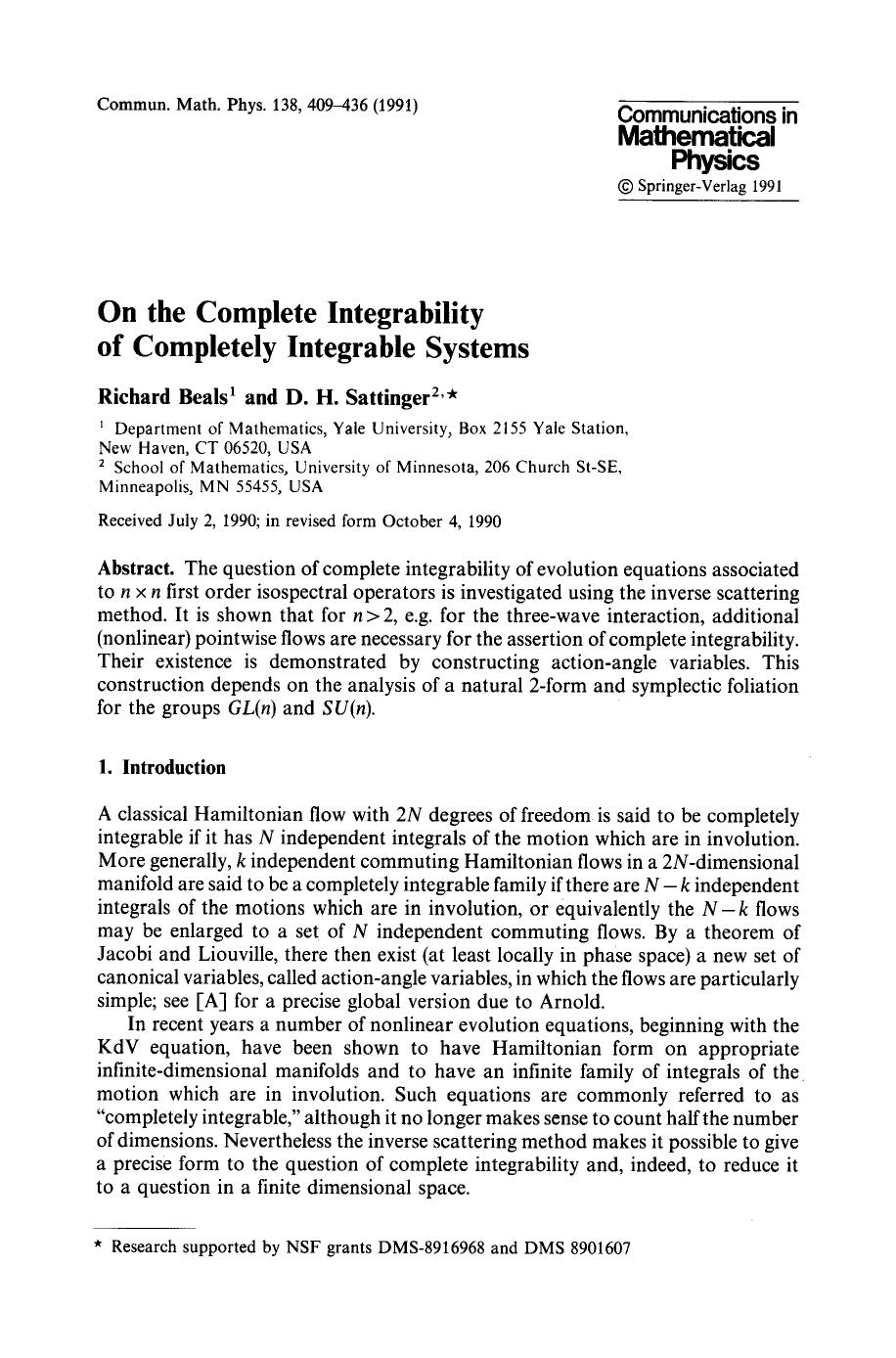 On the complete integrability of completely integrable systems by Unknown