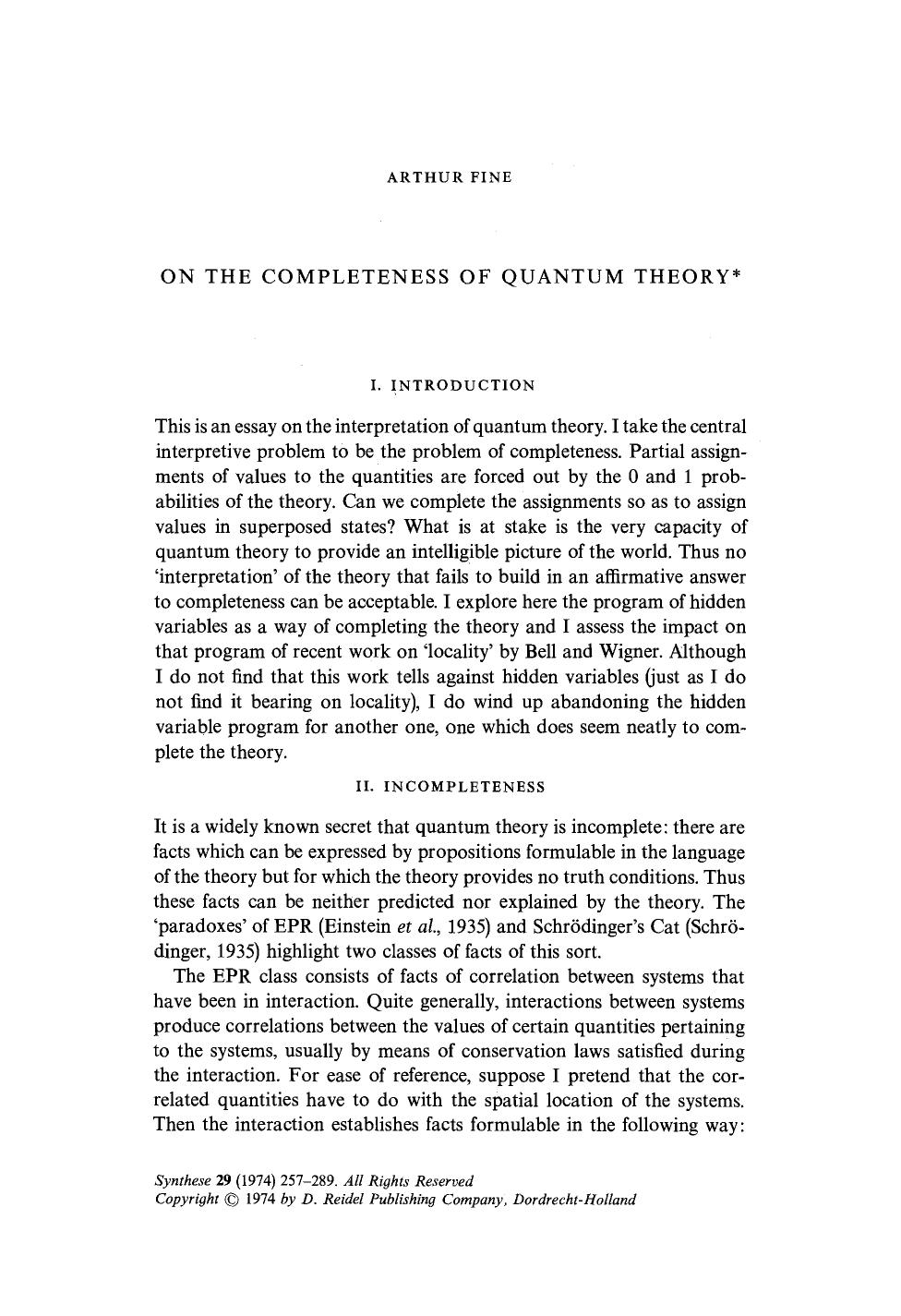 On the completeness of quantum theory by Unknown