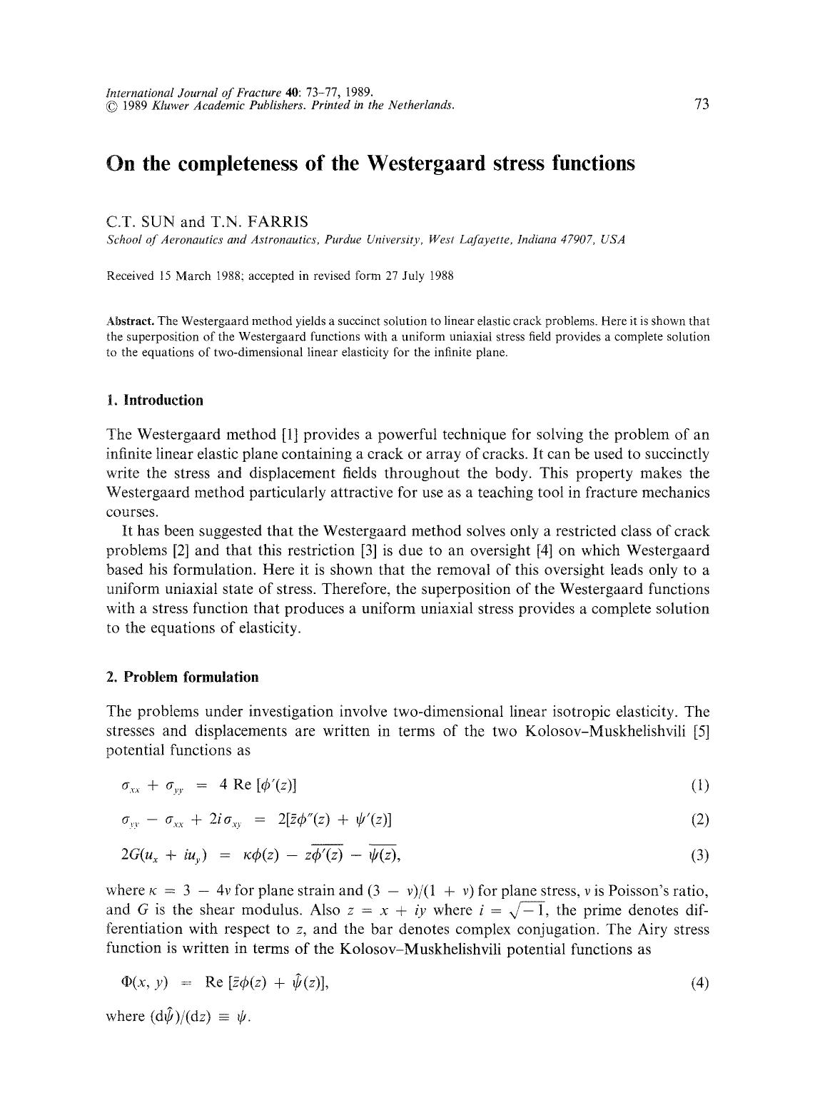 On the completeness of the Westergaard stress functions by Unknown