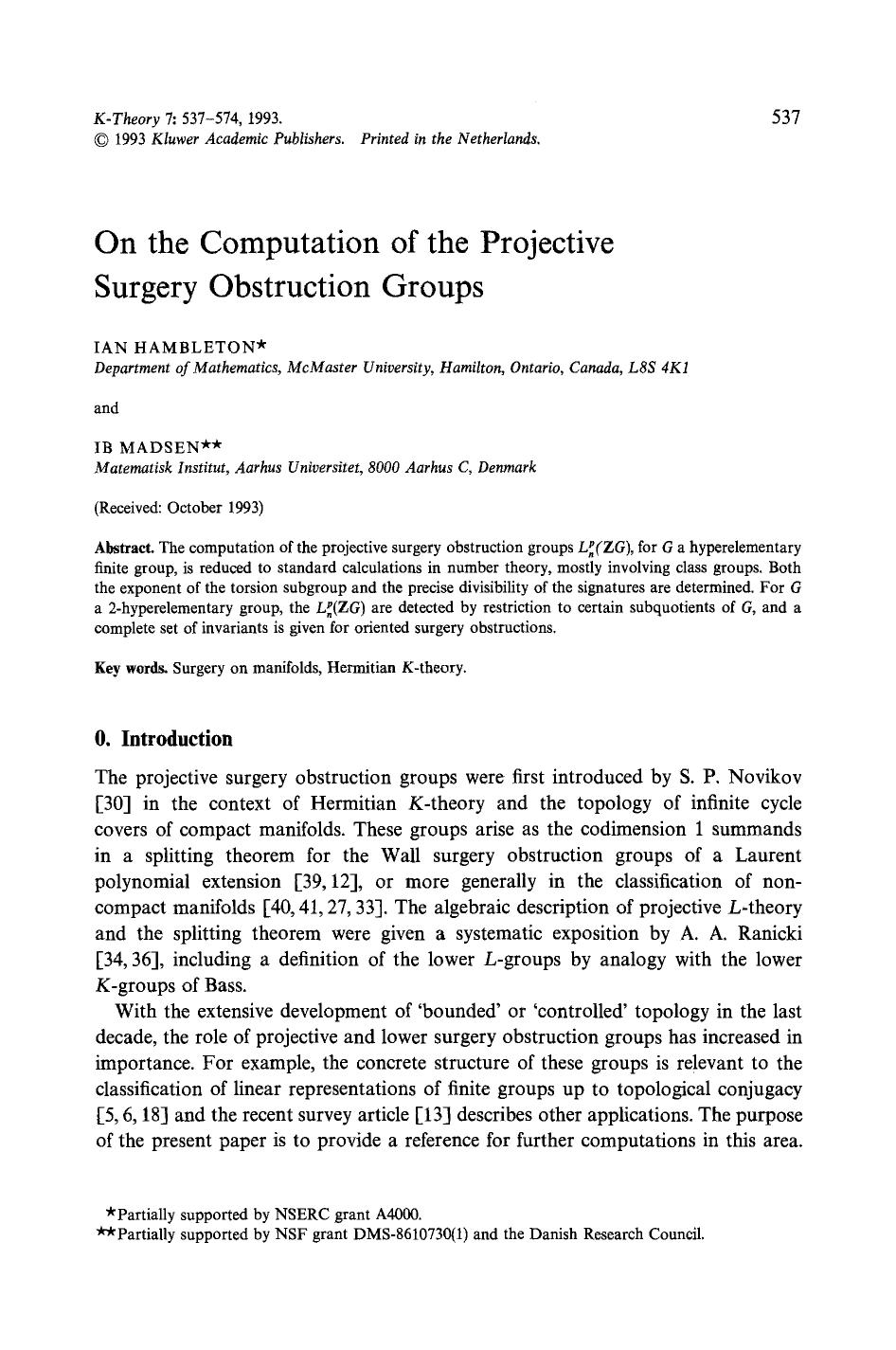 On the computation of the projective surgery obstruction groups by Unknown
