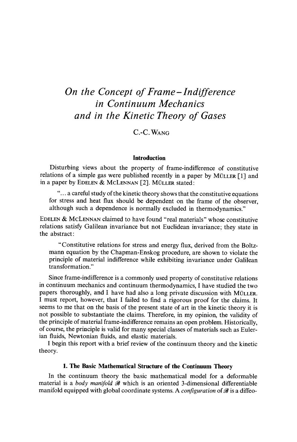 On the concept of frame-indifference in continuum mechanics and in the kinetic theory of gases by Unknown