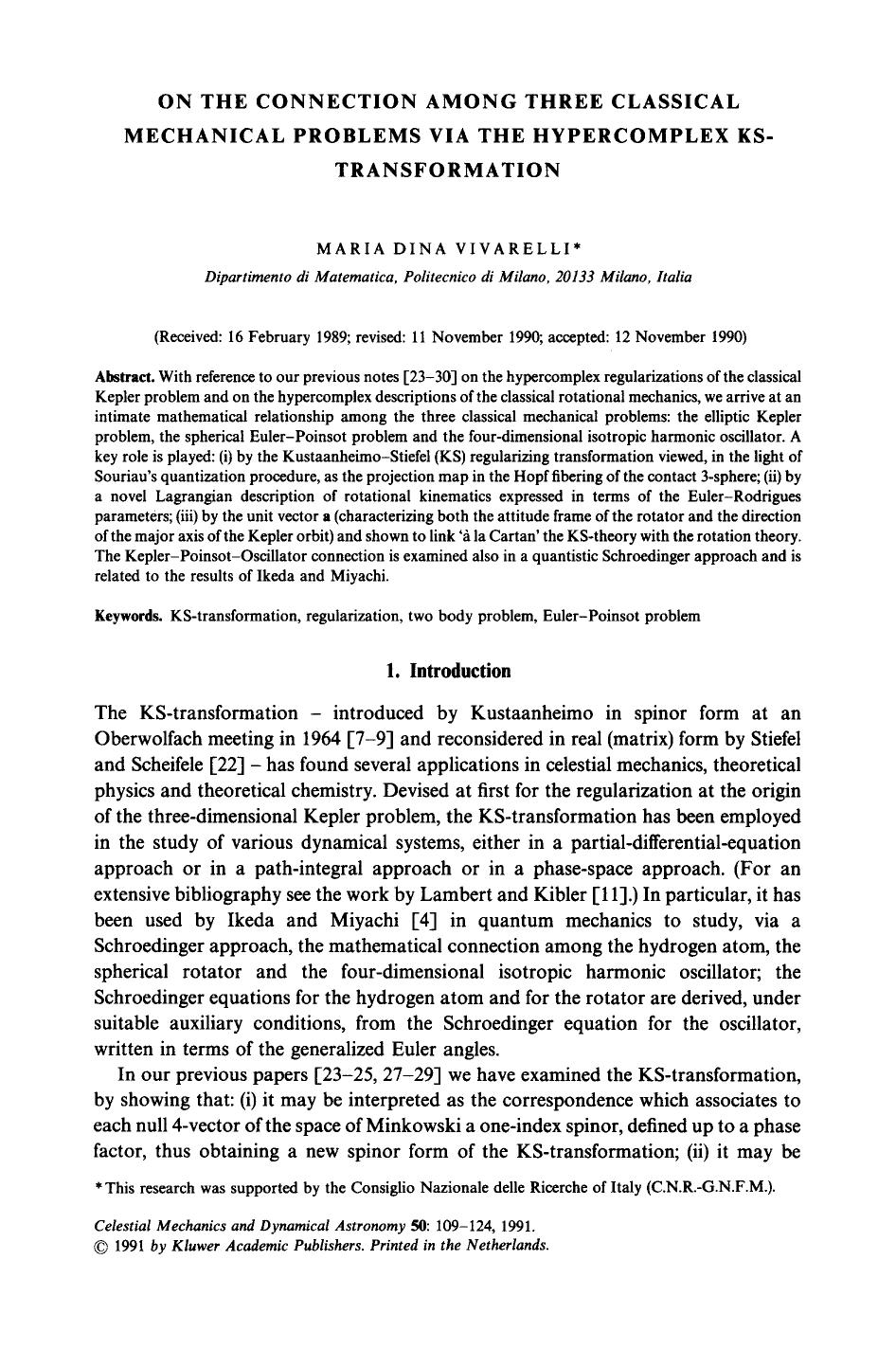 On the connection among three classical mechanical problems via the hypercomplex KS-transformation by Unknown