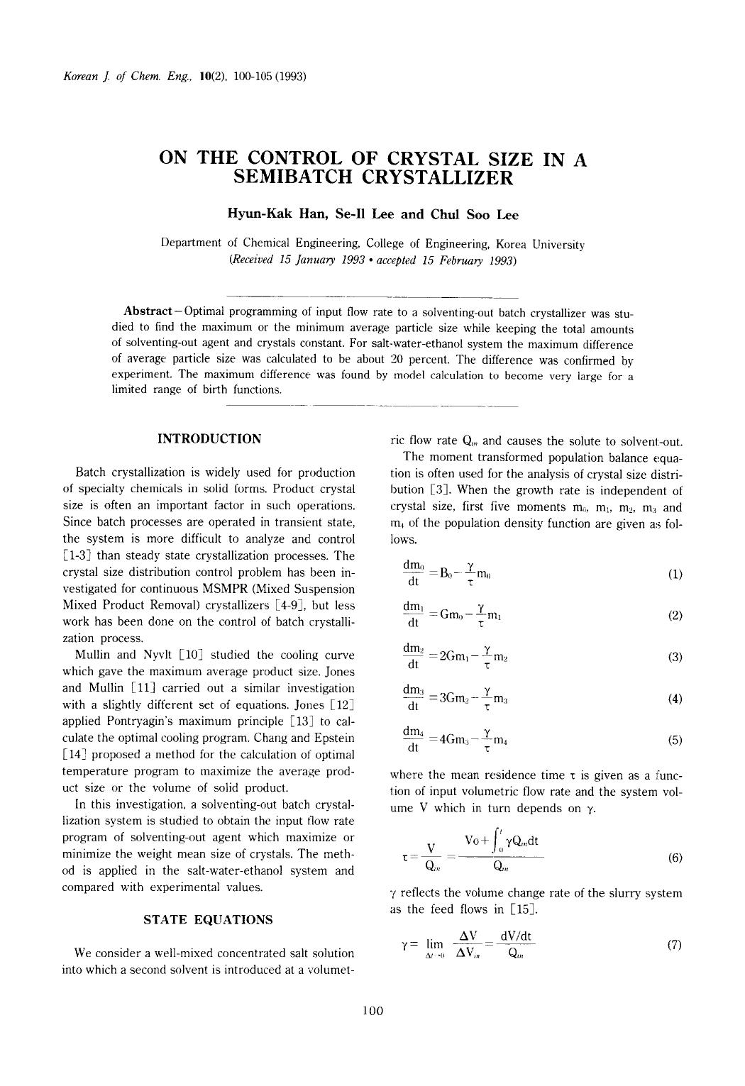 On the control of crystal size in a semibatch crystallizer by Unknown