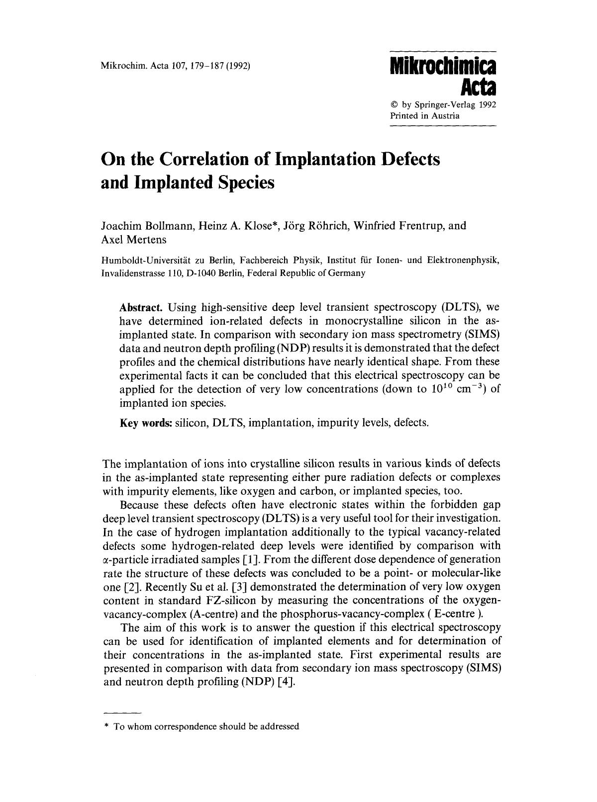 On the correlation of implantation defects and implanted species by Unknown