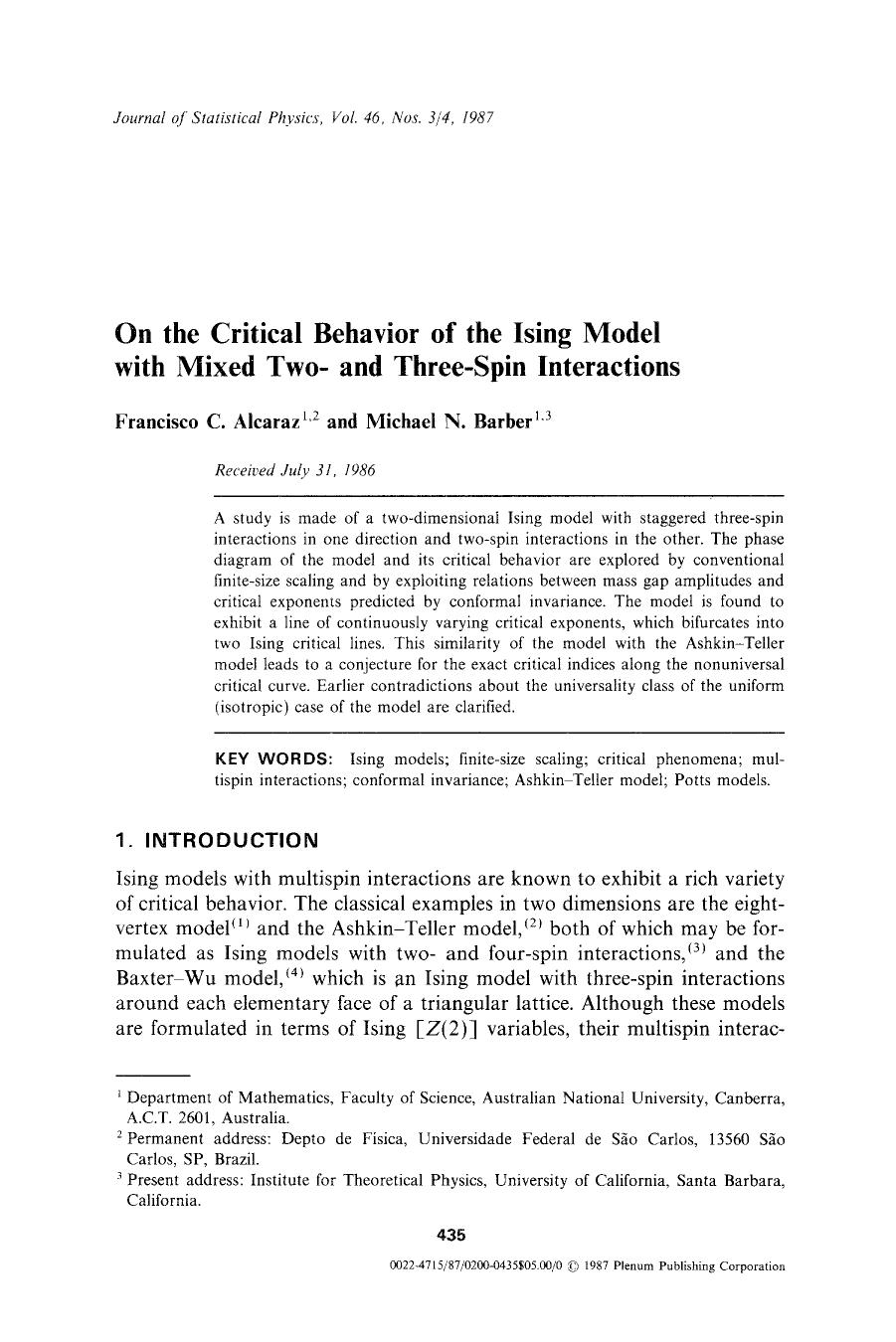 On the critical behavior of the Ising model with mixed two- and three-spin interactions by Unknown