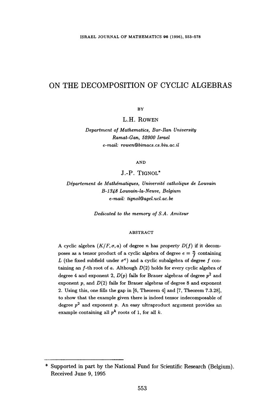 On the decomposition of cyclic algebras by Unknown