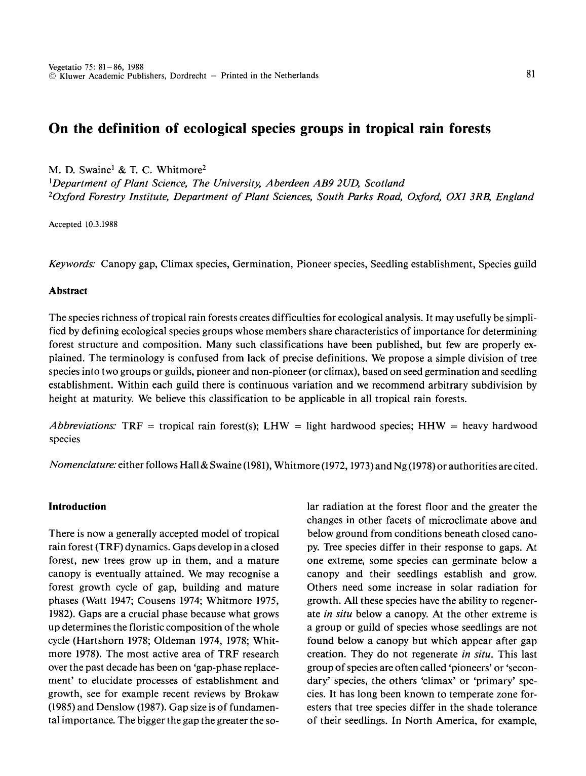 On the definition of ecological species groups in tropical rain forests by Unknown