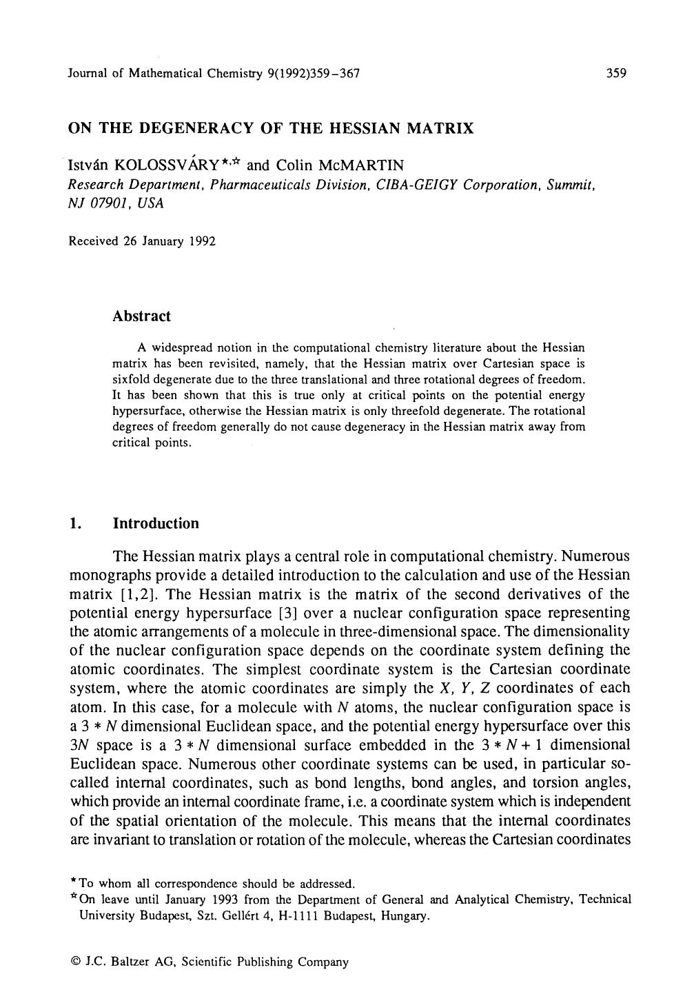 On the degeneracy of the Hessian matrix by Unknown