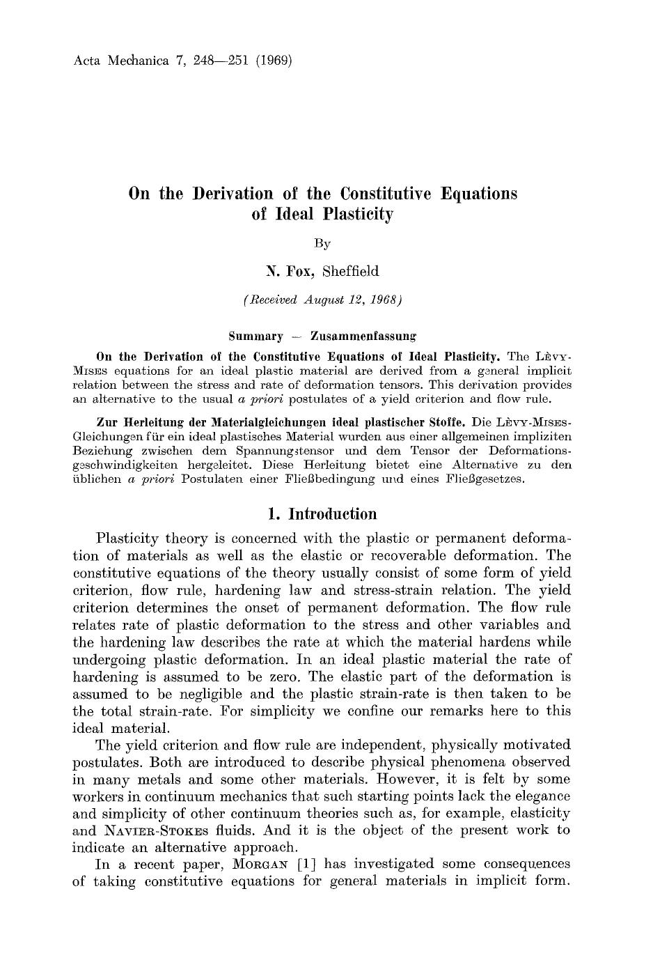 On the derivation of the constitutive equations of ideal plasticity by Unknown