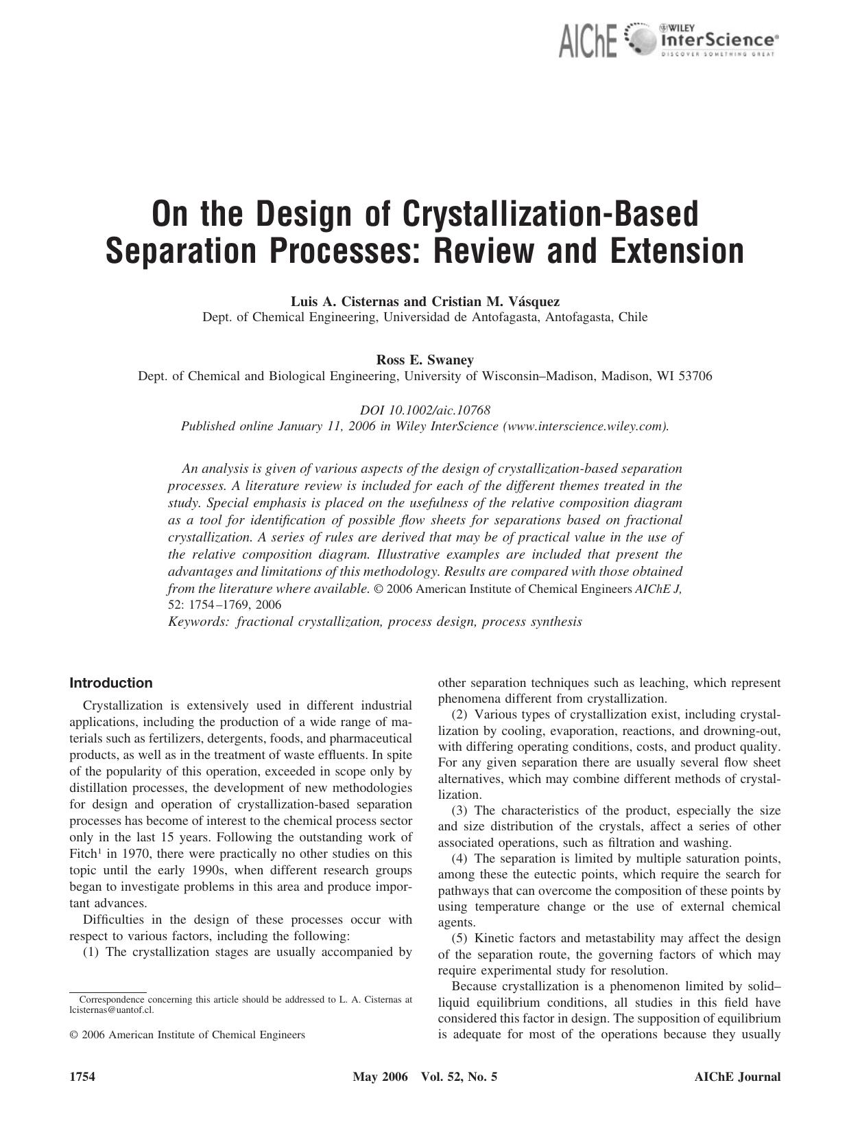 On the design of crystallization-based separation processes: Review and extension by Unknown