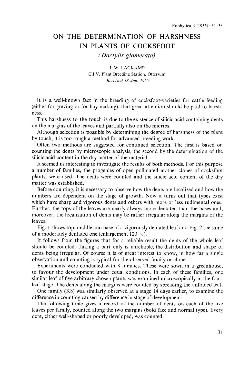 On the determination of harshness in plants of cocksfoot ( <Emphasis Type="Italic">Dactylis glomerata <Emphasis>) by Unknown