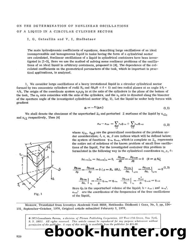 On the determination of nonlinear oscillations of a liquid in a circular cylinder sector by Unknown
