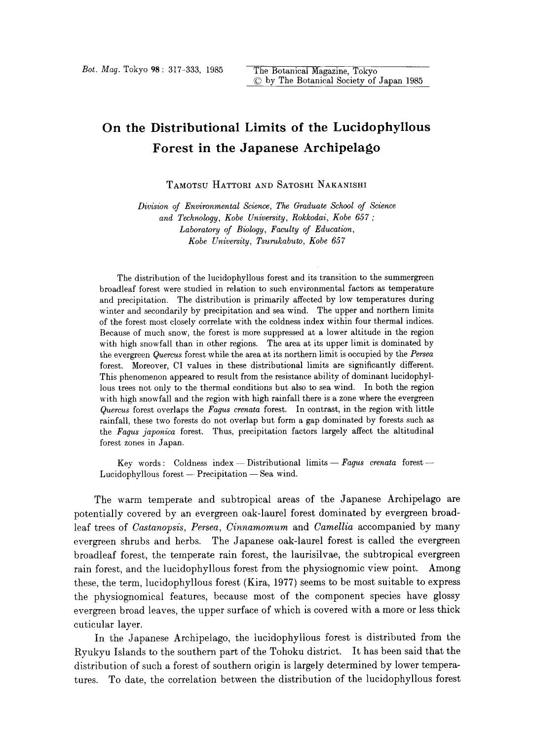 On the distributional limits of the lucidophyllous forest in the Japanese Archipelago by Unknown