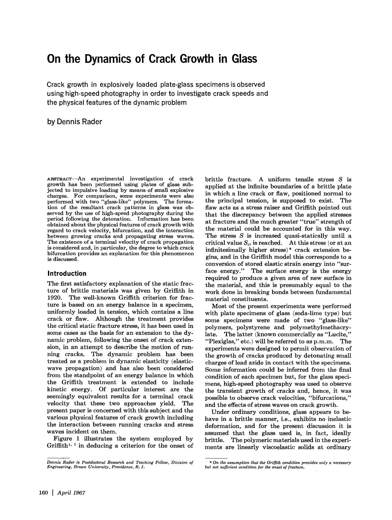 On the dynamics of crack growth in glass by Unknown