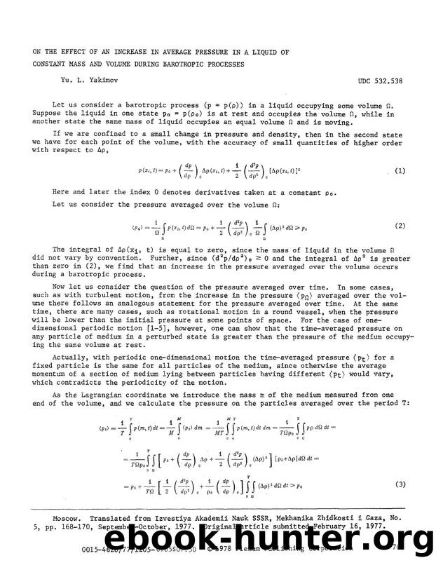 On the effect of an increase in average pressure in a liquid of constant mass and volume during barotropic processes by Unknown