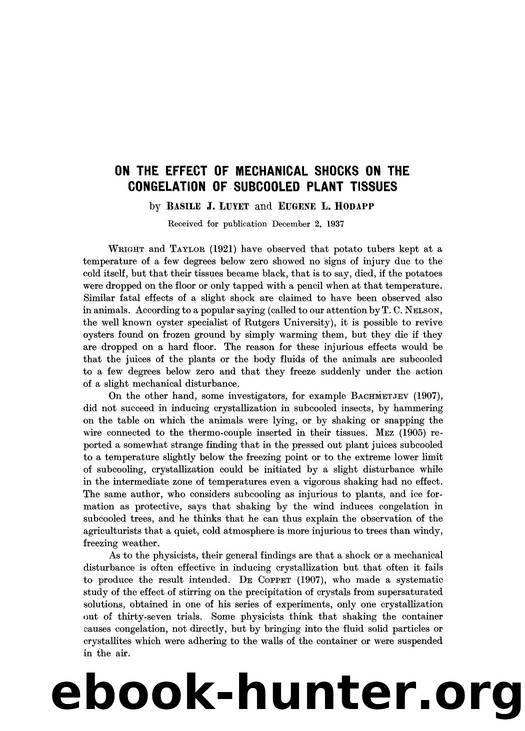 On the effect of mechanical shocks on the congelation of subcooled plant tissues by Unknown