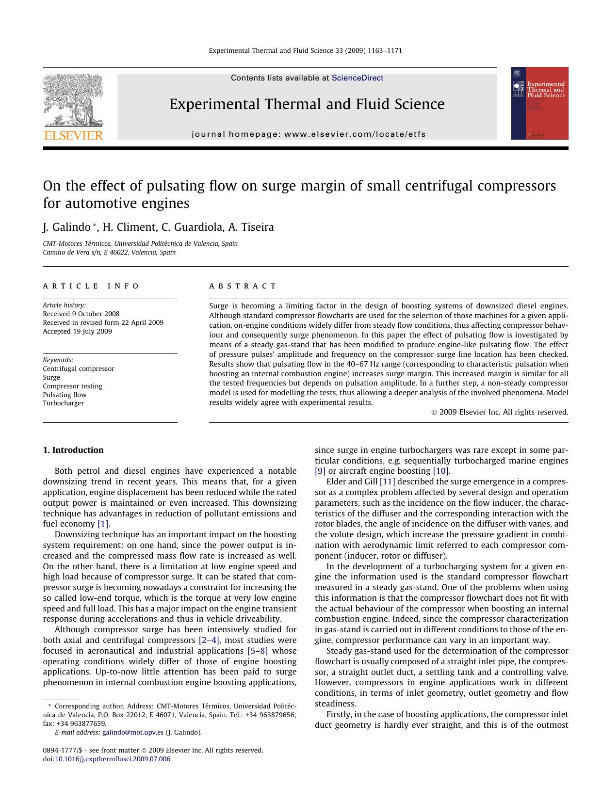 On the effect of pulsating flow on surge margin of small centrifugal compressors for automotive engines by J. Galindo; H. Climent; C. Guardiola; A. Tiseira