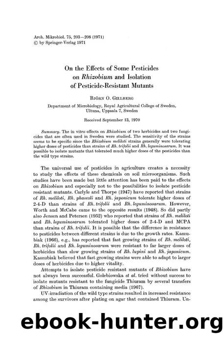 On the effects of some pesticides on <Emphasis Type="Italic">Rhizobium<Emphasis> and isolation of pesticide-resistant mutants by Unknown