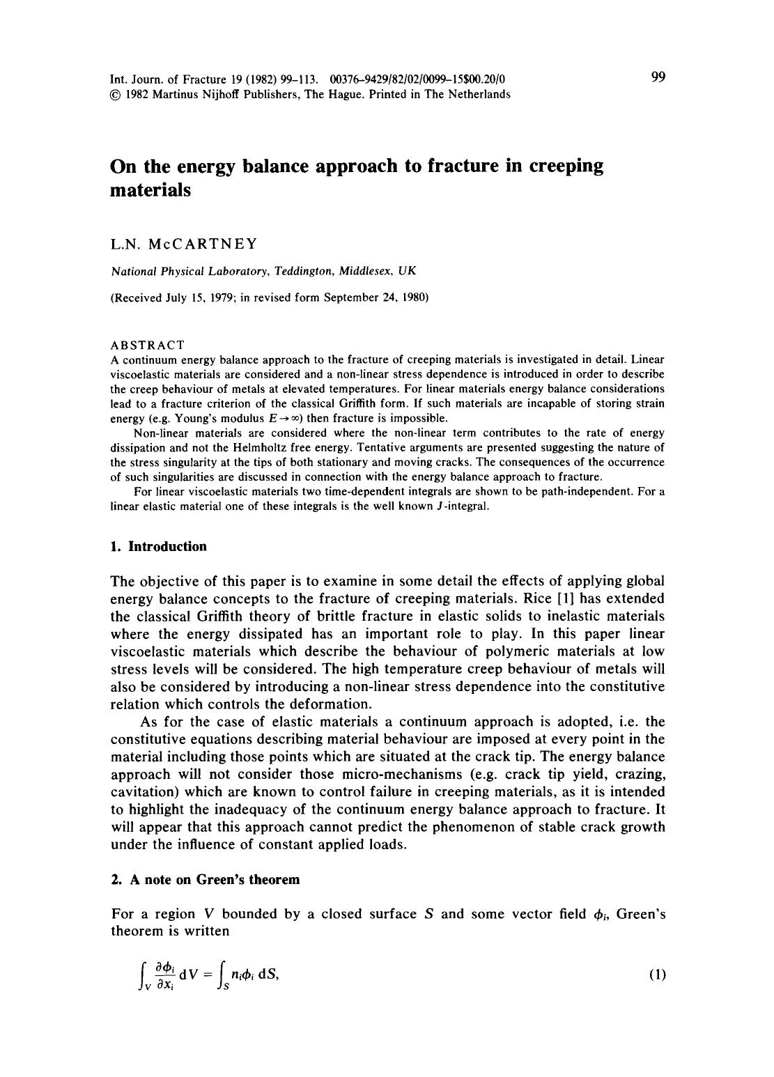 On the energy balance approach to fracture in creeping materials by Unknown