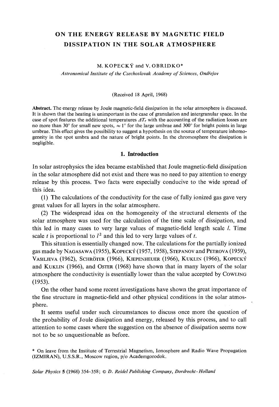 On the energy release by magnetic field dissipation in the solar atmosphere by Unknown