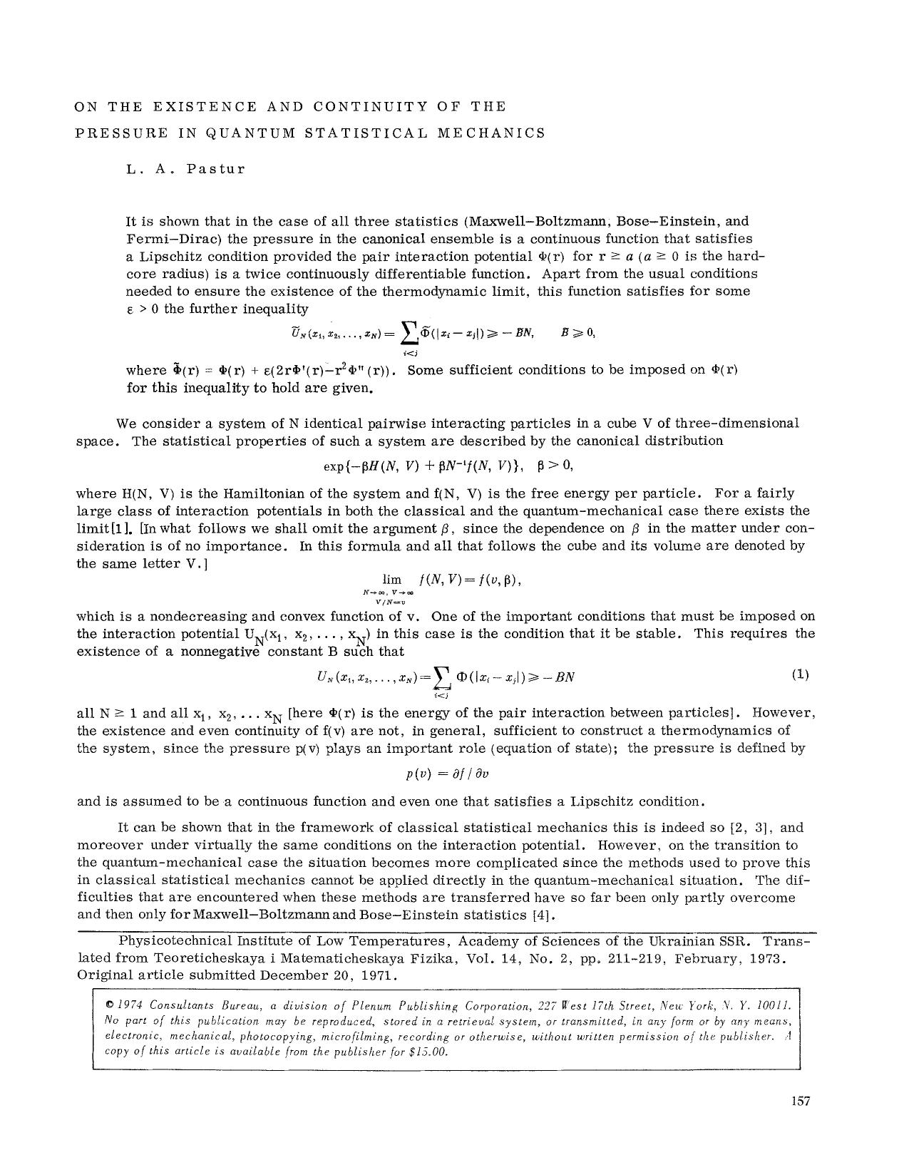On the existence and continuity of the pressure in quantum statistical mechanics by Unknown