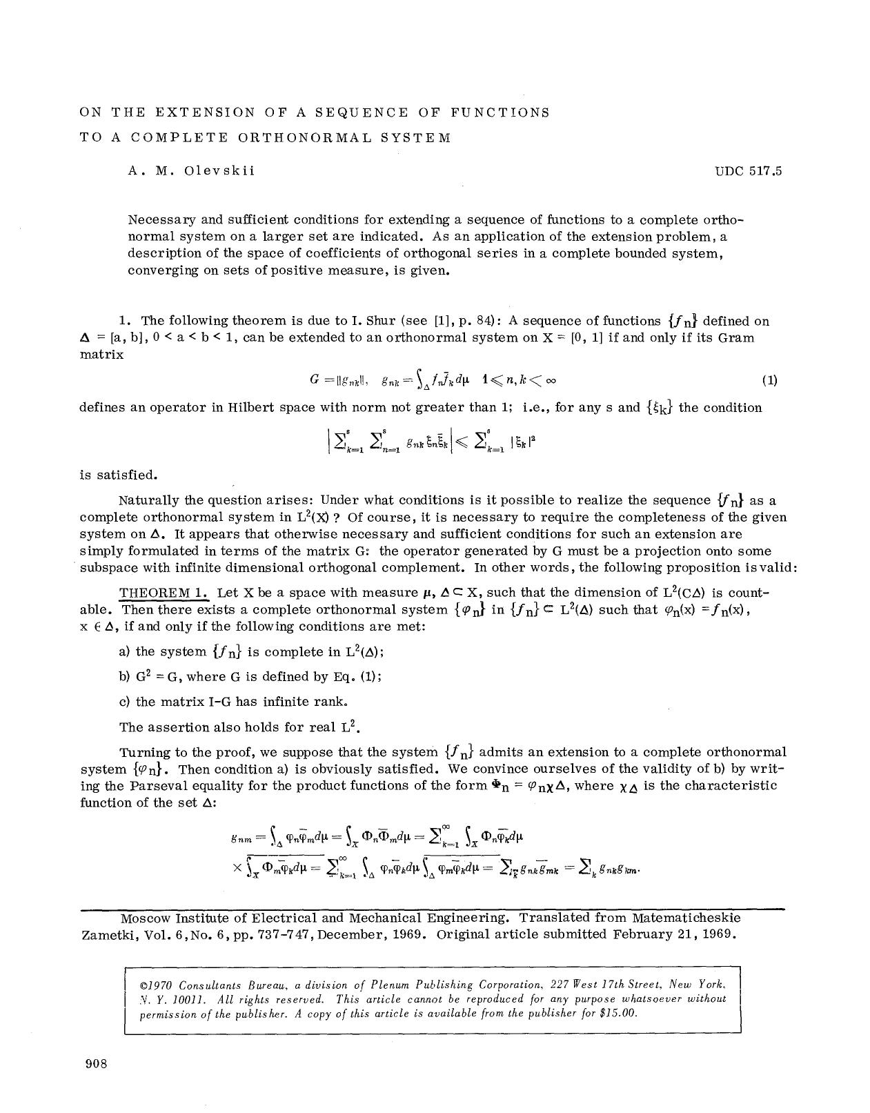 On the extension of a sequence of functions to a complete orthonormal system by Unknown