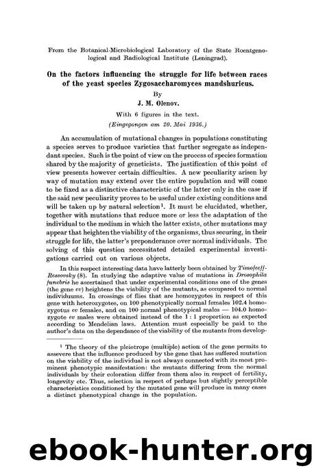 On the factors influencing the struggle for life between races of the yeast species Zygosaccharomyces mandshuricus by Unknown