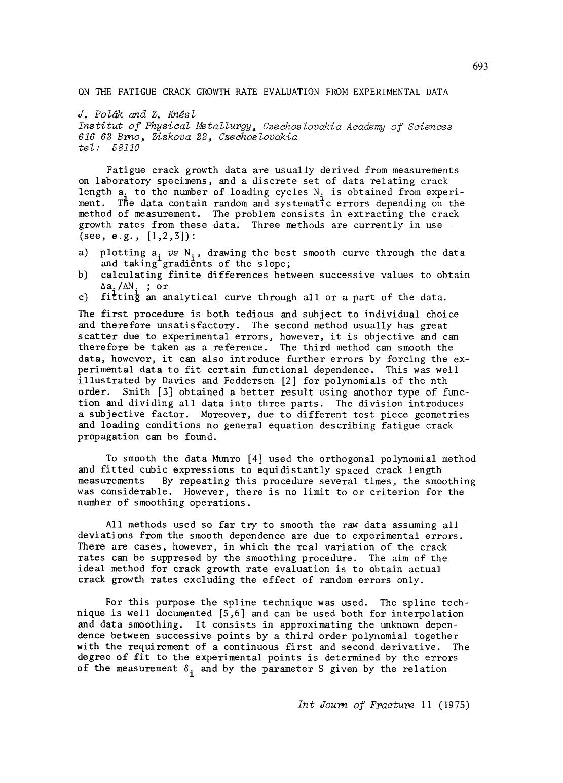 On the fatigue crack growth rate evaluation from experimental data by Unknown