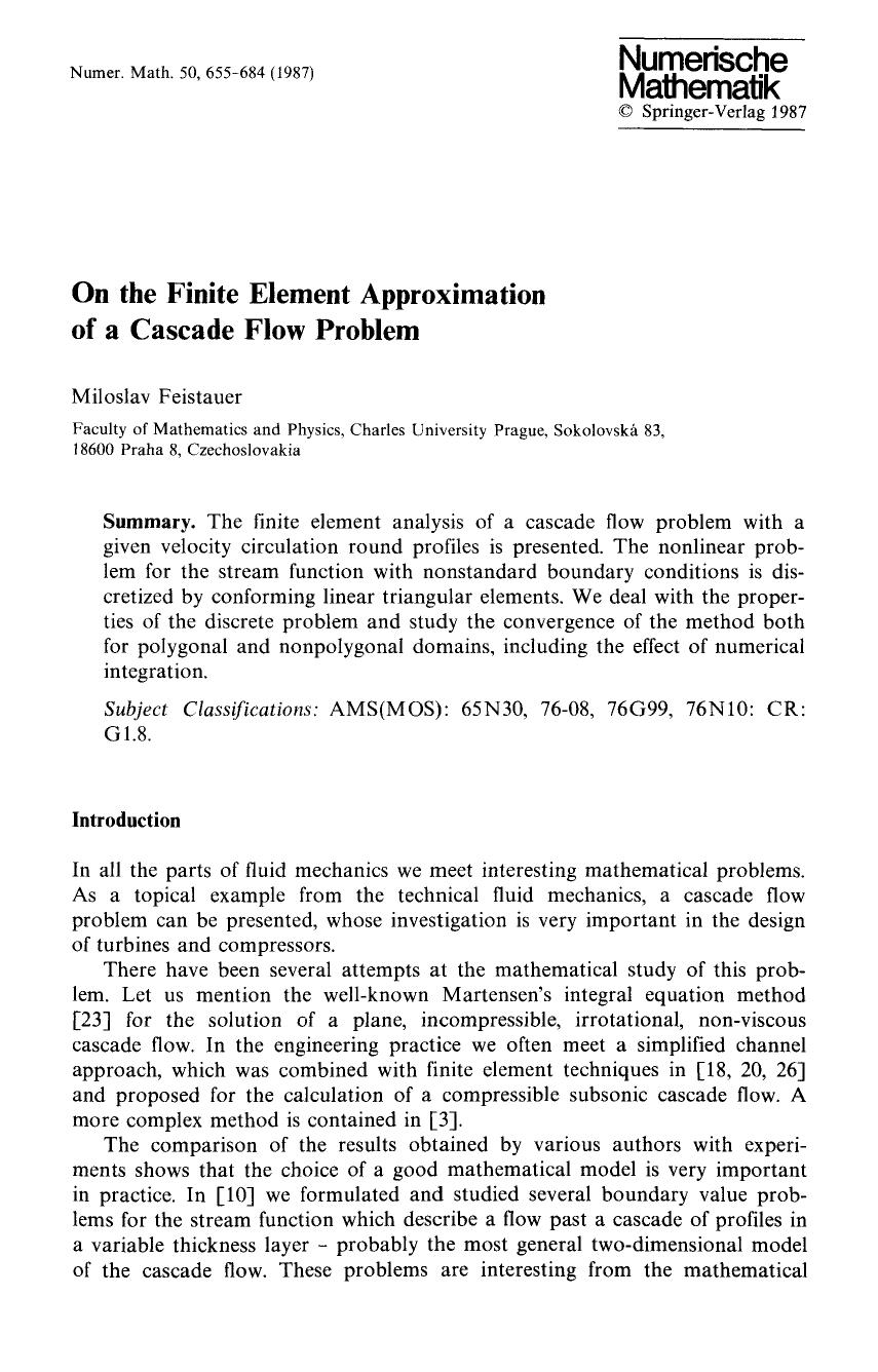 On the finite element approximation of a cascade flow problem by Unknown