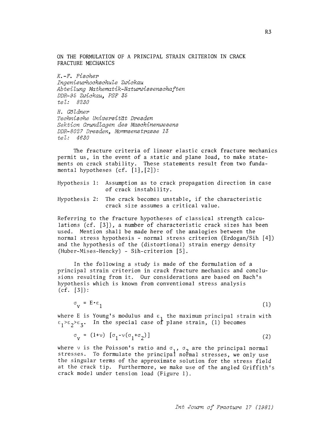 On the formulation of a principal strain criterion in crack fracture mechanics by Unknown