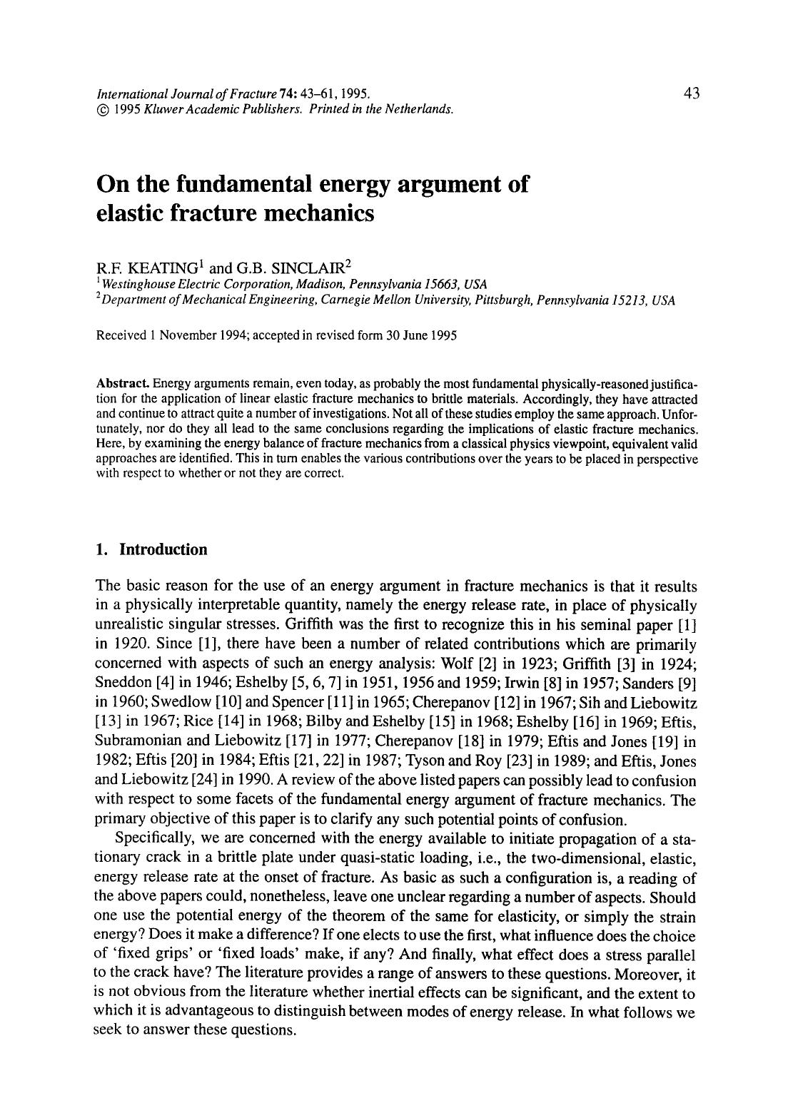 On the fundamental energy argument of elastic fracture mechanics by Unknown