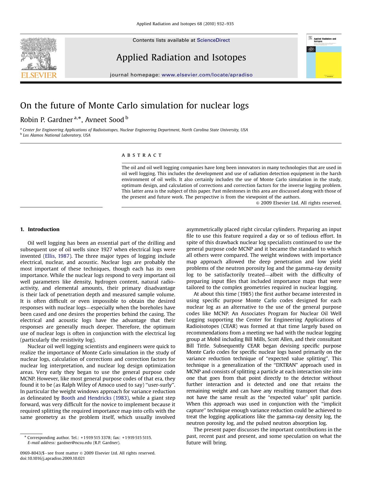 On the future of Monte Carlo simulation for nuclear logs by Robin P. Gardner; Avneet Sood