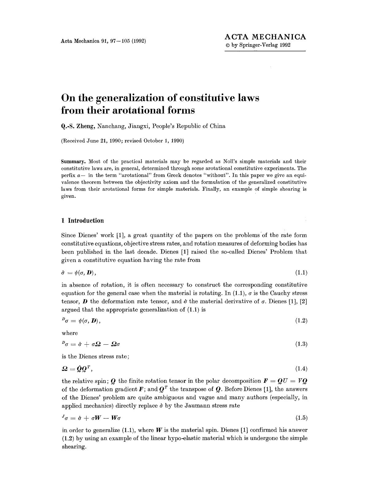 On the generalization of constitutive laws from their arotational forms by Unknown