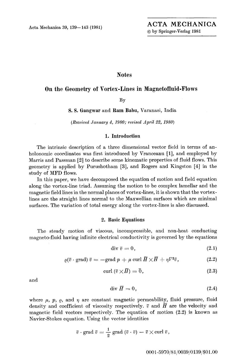 On the geometry of vortex-lines in magnetofluid-flows by Unknown