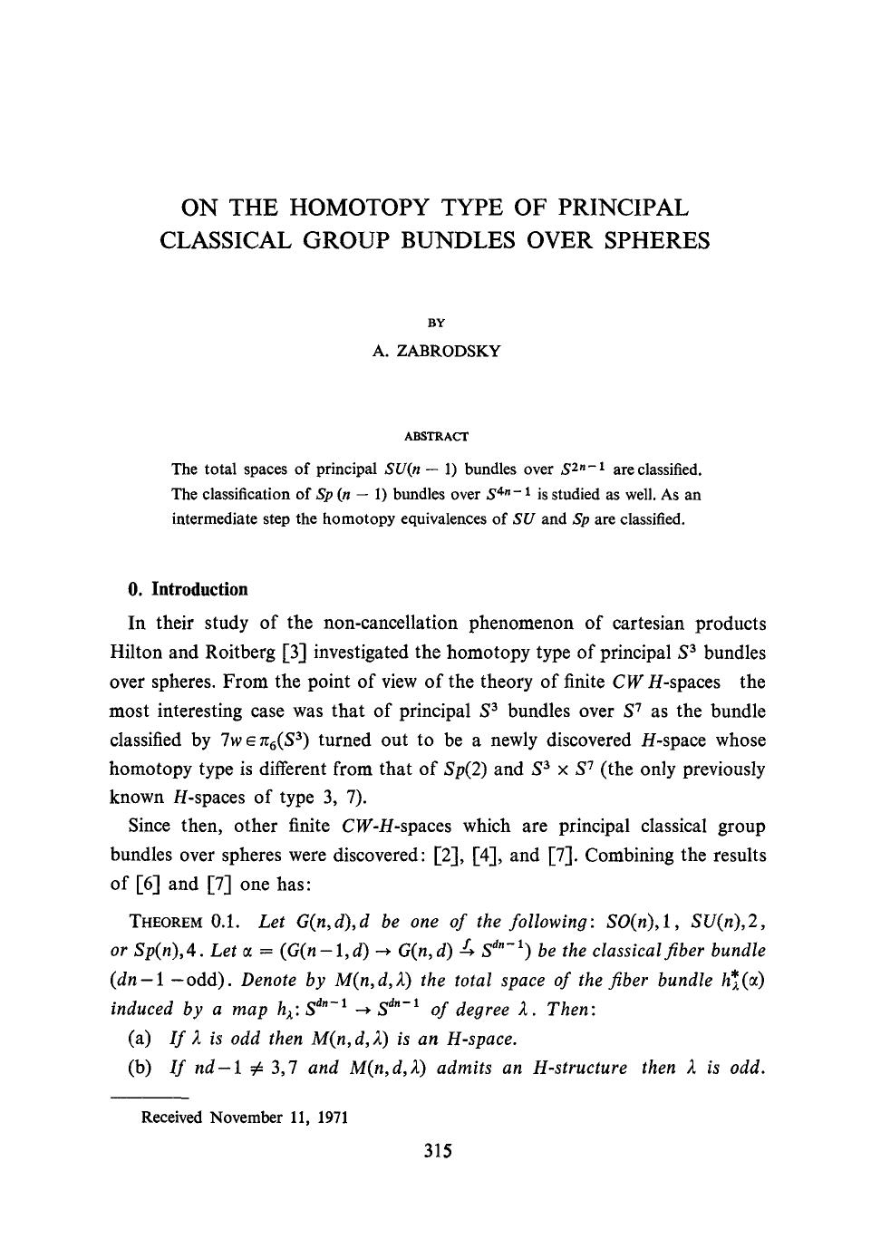 On the homotopy type of principal classical group bundles over spheres by Unknown