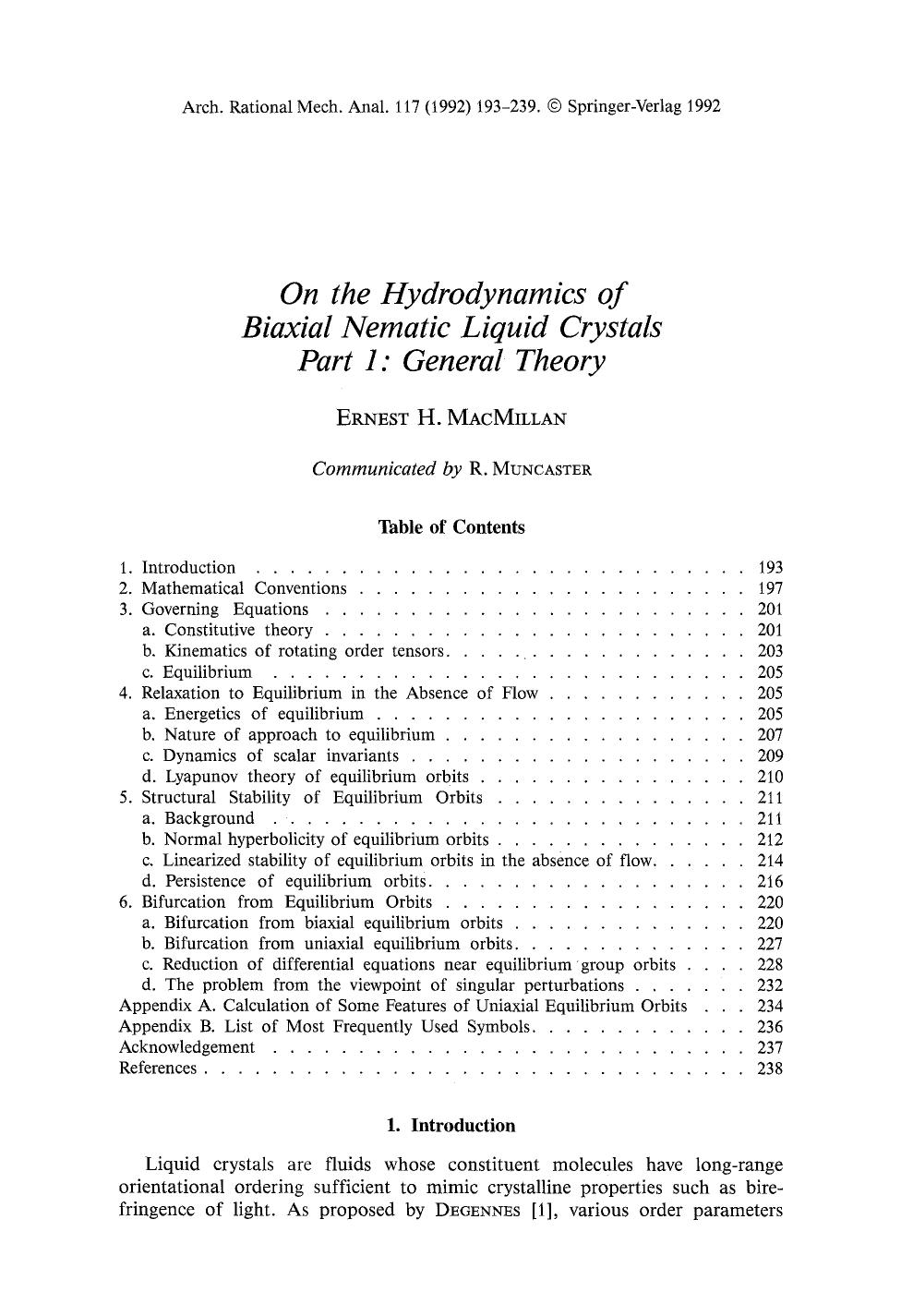 On the hydrodynamics of biaxial nematic liquid crystals part 1: General theory by Unknown