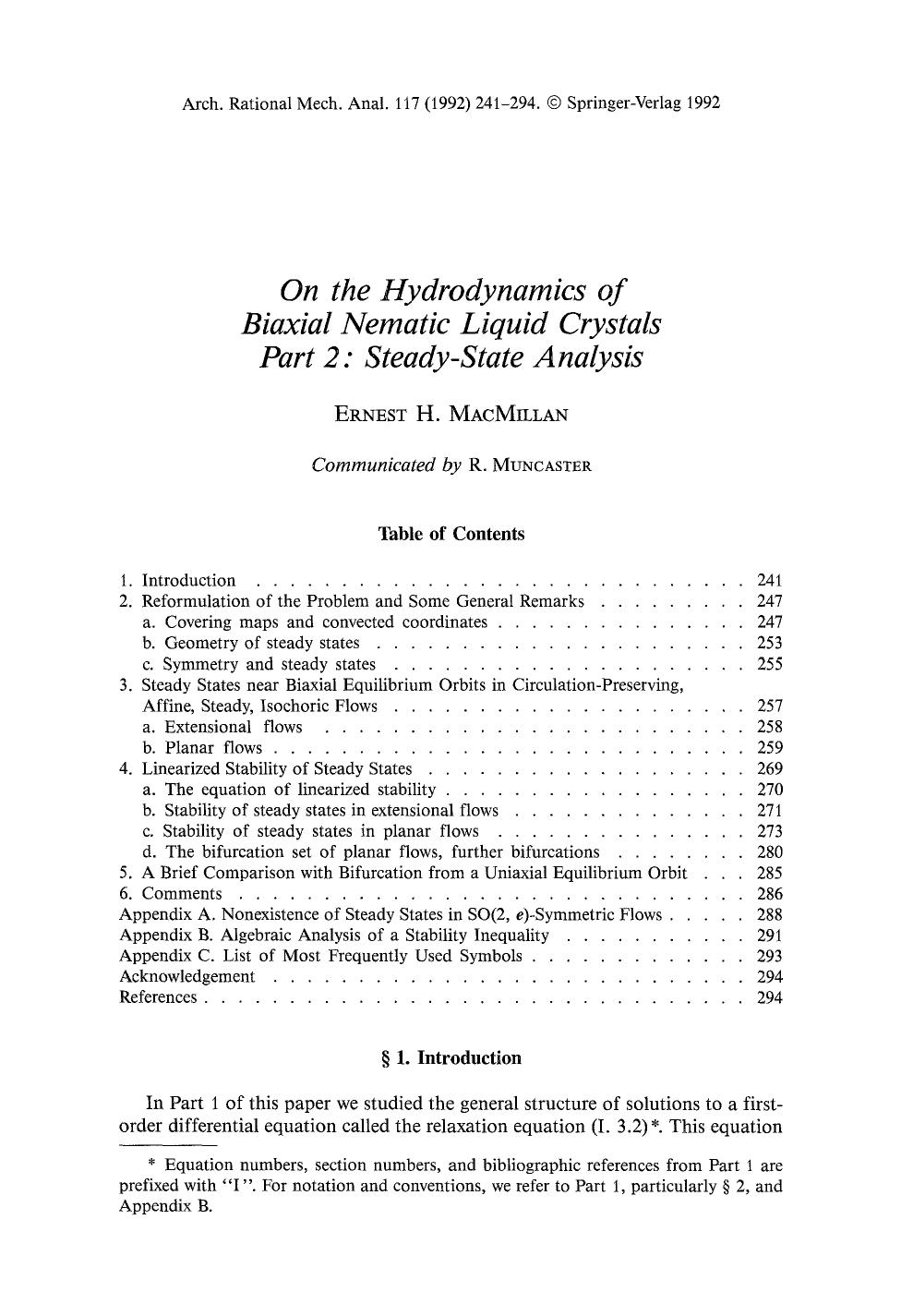On the hydrodynamics of biaxial nematic liquid crystals part 2: Steady-state analysis by Unknown