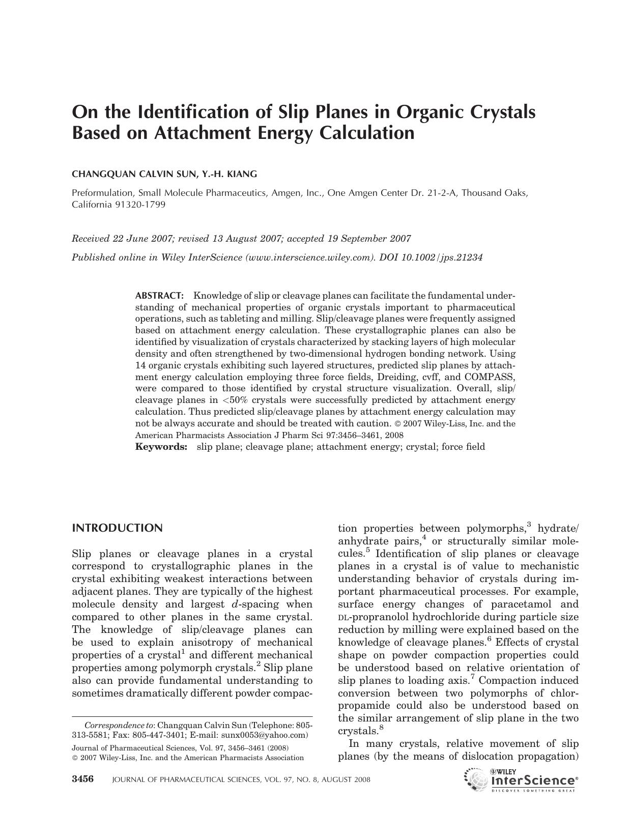 On the identification of slip planes in organic crystals based on attachment energy calculation by Unknown